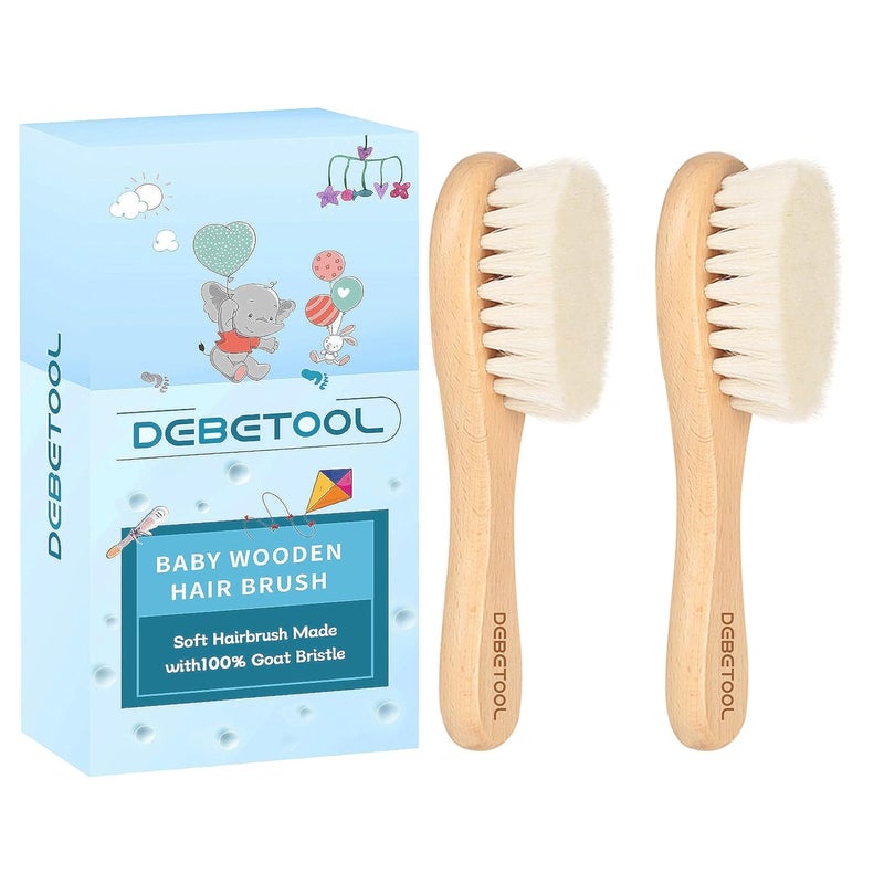 DEBETOOL Baby Hair Brush, 2 Packs - Natural Wooden Brush with Premium Goat Bristle, Ideal for Newborns & Toddlers, Promotes Healthy Hair Growth, Prevents Scalp Irritation, Off-white - Image 1